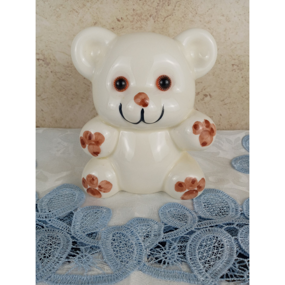 Vintage Enesco Happy Ceramic Teddy Bear Bank No Plug